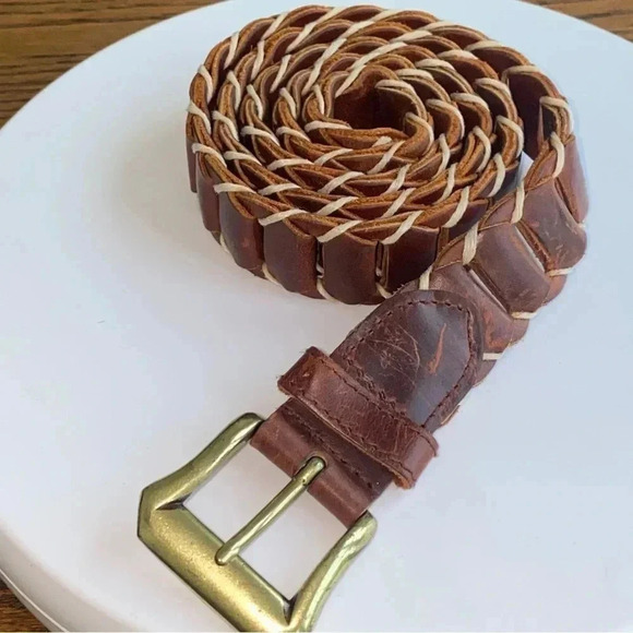 GREAT Land Leather Belt Size L Very Soft & Supple Brass Buckle - Picture 3 of 6